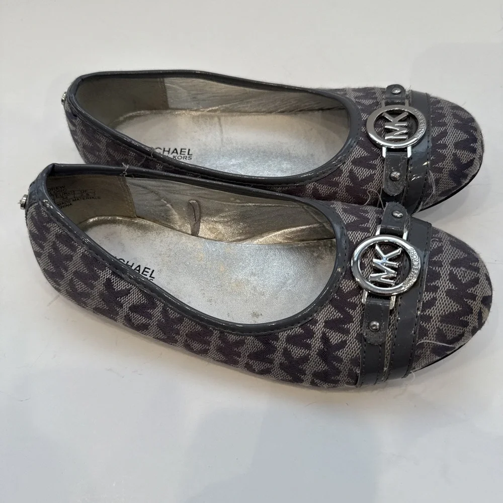 Michael Kors Tori Drew 2‎ Signature Tan Black Ballet Flats Girls Youth Size 3